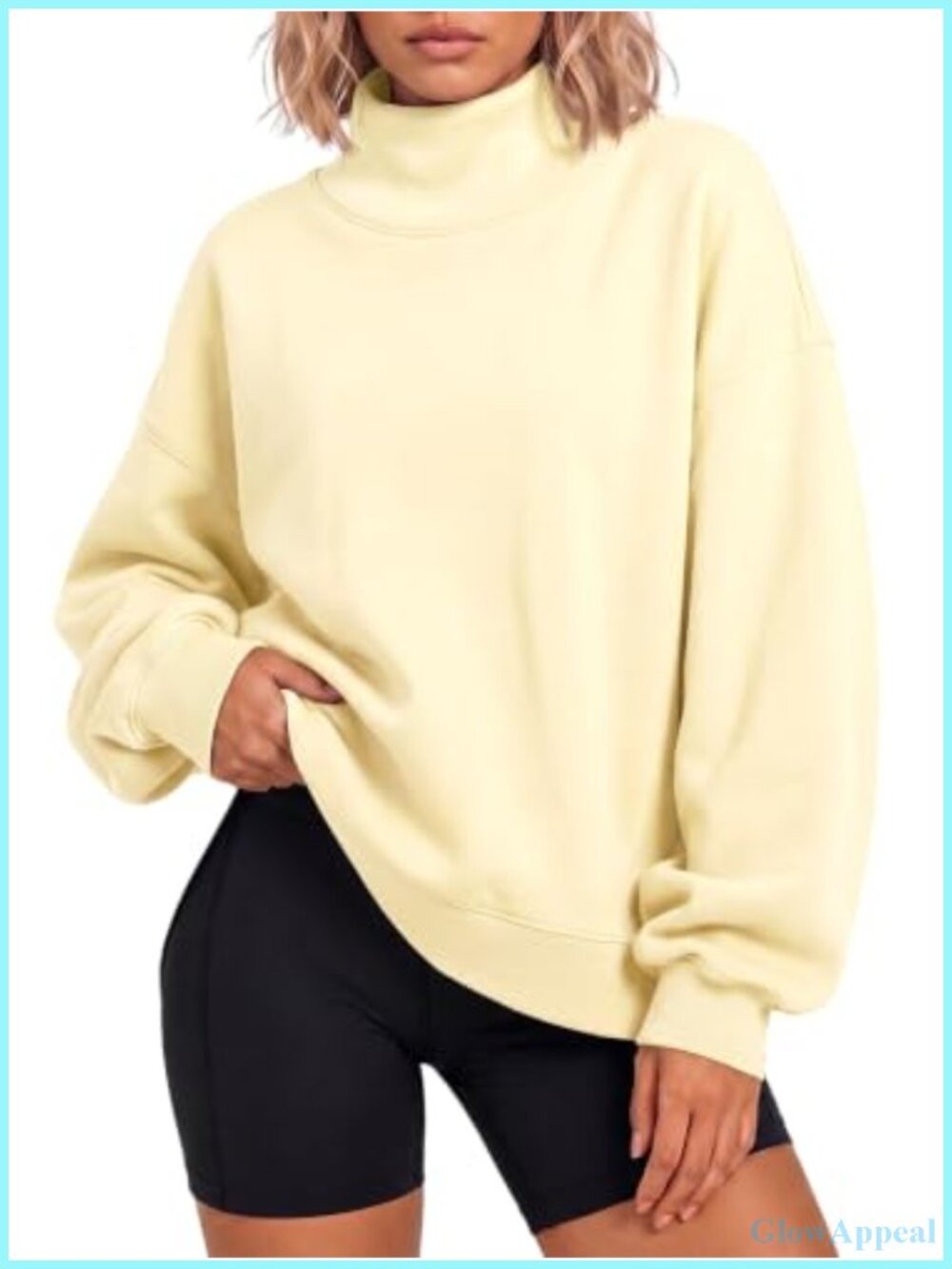 Oversized Mock Neck Sweatshirt Side Slit Pullover Long Sleeve Top